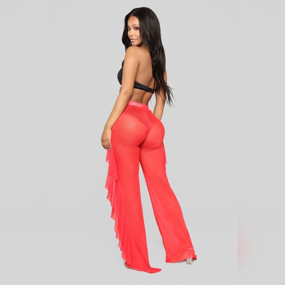 Cherry Red Ruffle Swimsuit Cover up pants - Picture 2 of 12